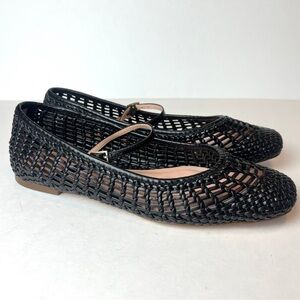 J. Crew Quinn Black Leather Woven Ballet Flats Mary Jane Shoes Sz 8.5
